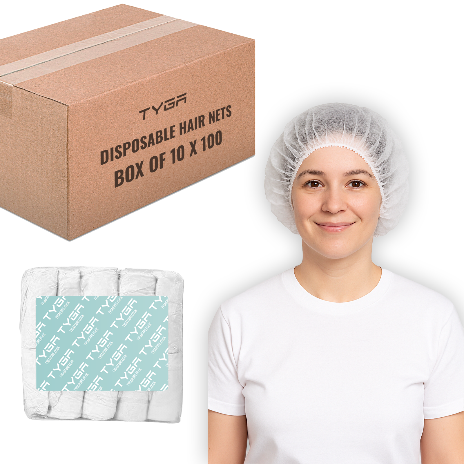 Disposable Non Woven Mob Caps, Elastic Hair Nets, White