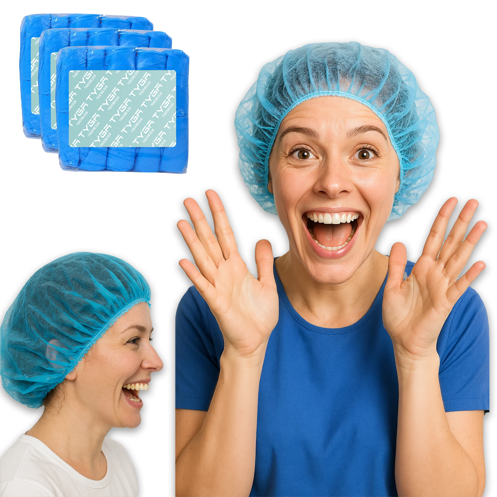 Disposable Non Woven Mob Caps, Elastic Hair Nets, Blue