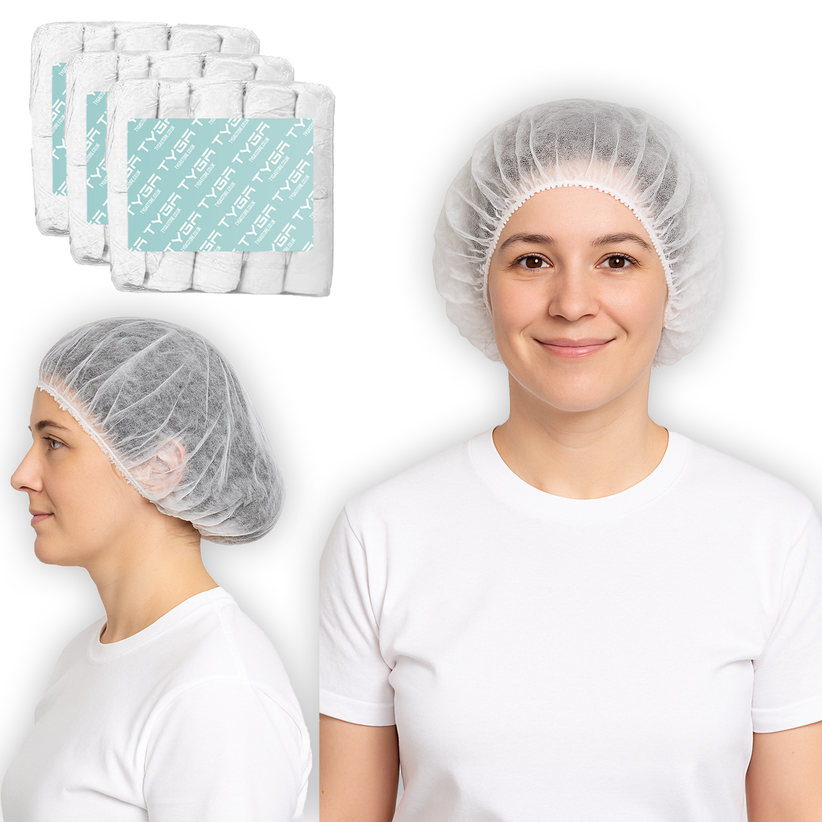 Disposable Non Woven Mob Caps, Elastic Hair Nets, White