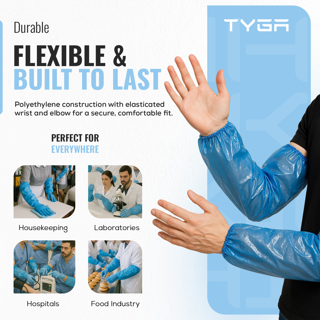 Waterproof Arm Covers, Oversleeves with Elastic Ends, Blue
