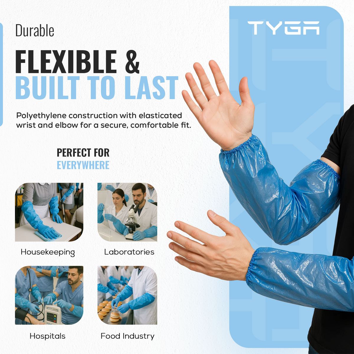 Waterproof Arm Covers, Oversleeves with Elastic Ends, Blue