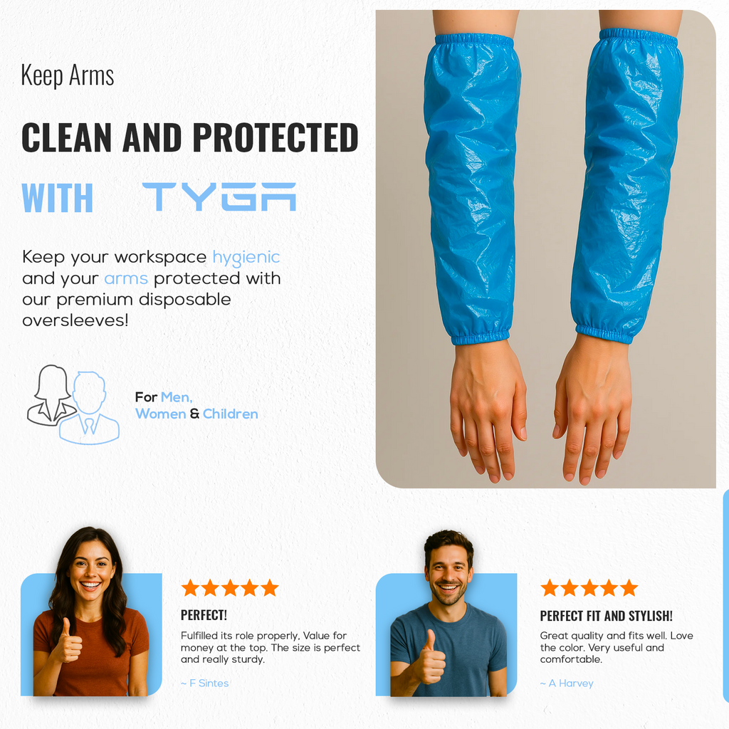 Waterproof Arm Covers, Oversleeves with Elastic Ends, Blue