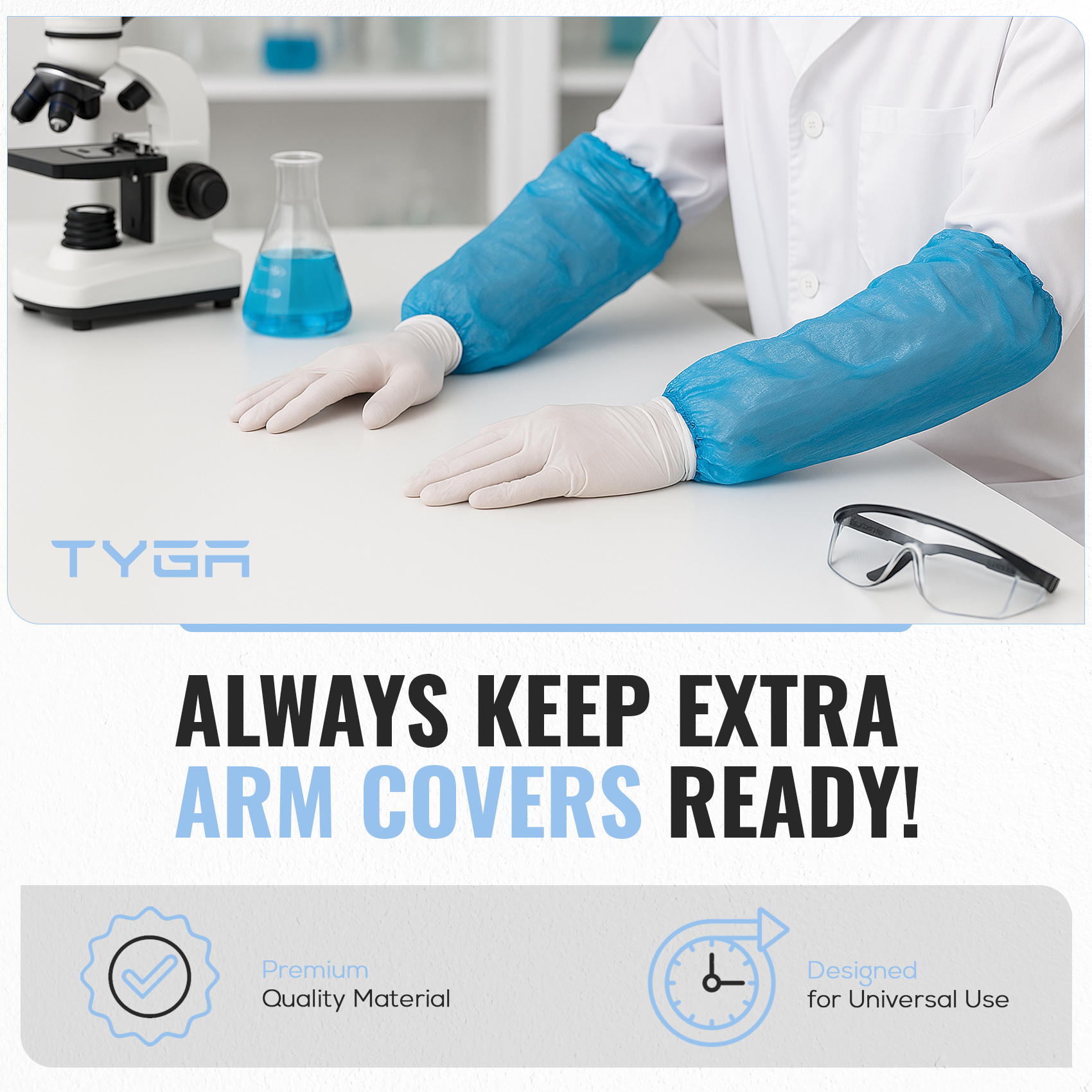 Waterproof Arm Covers, Oversleeves with Elastic Ends, Blue