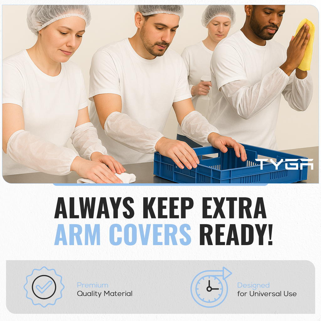 Waterproof Arm Covers, Oversleeves with Elastic Ends, White