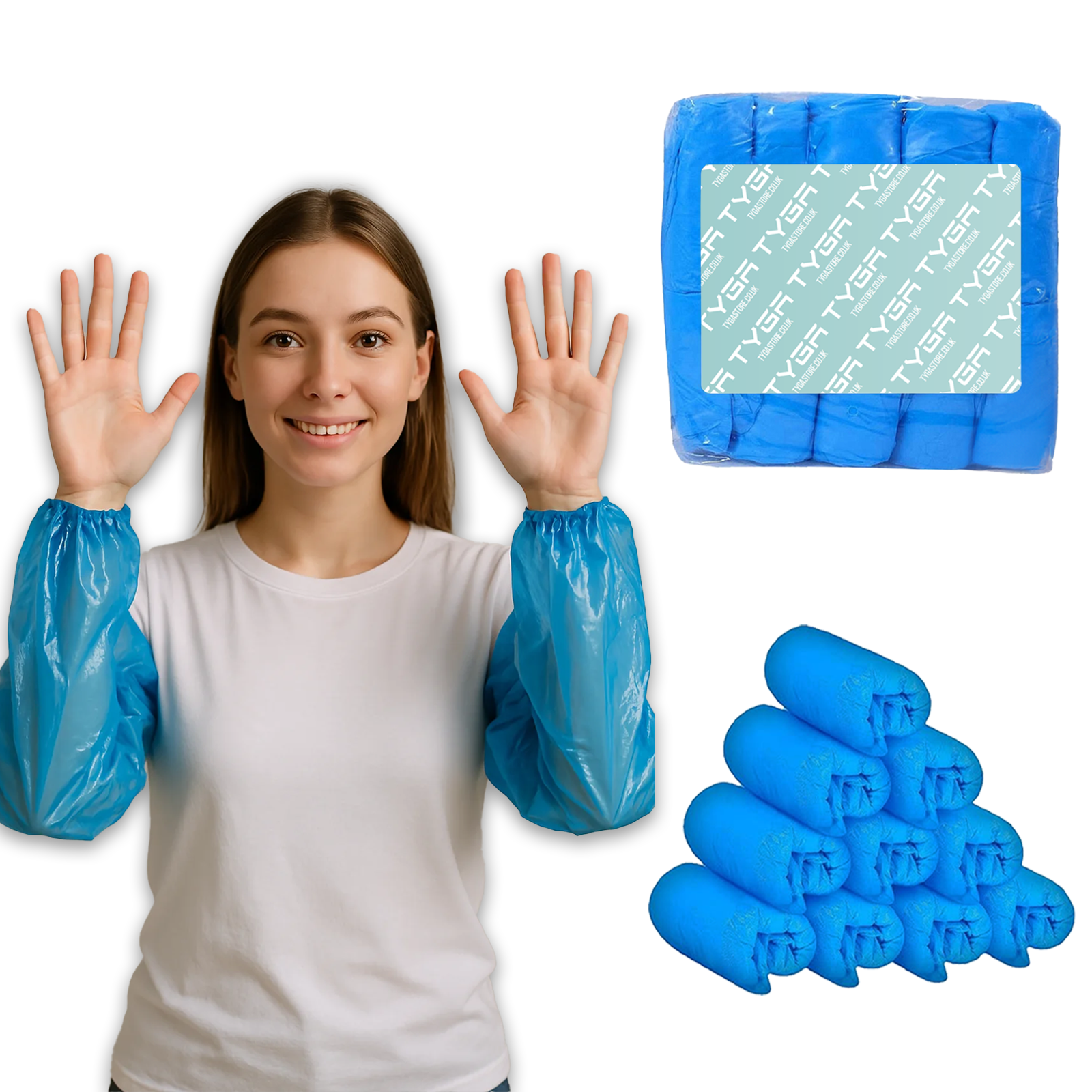 Waterproof Arm Covers, Oversleeves with Elastic Ends, Blue