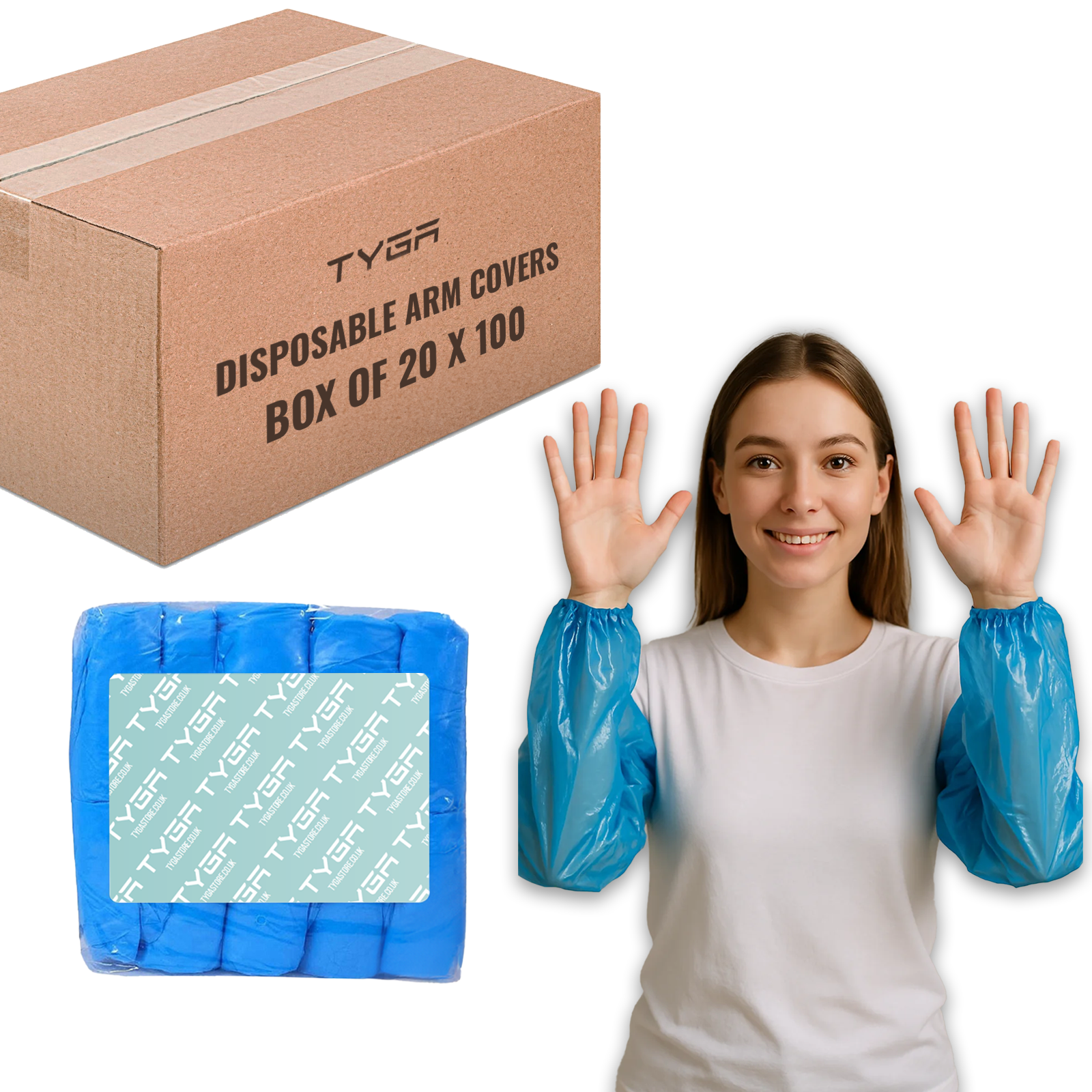 Waterproof Arm Covers, Oversleeves with Elastic Ends, Blue