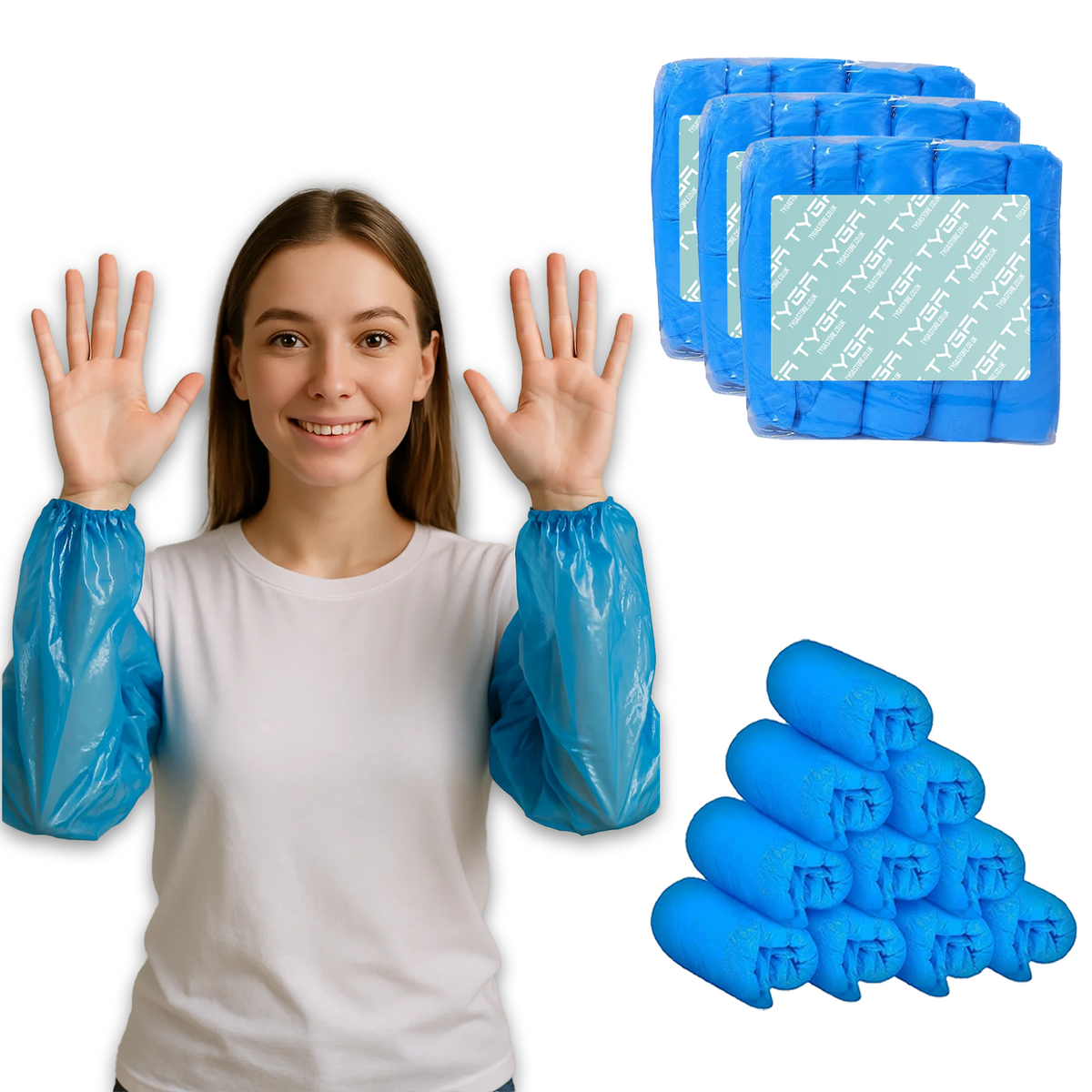 Waterproof Arm Covers, Oversleeves with Elastic Ends, Blue
