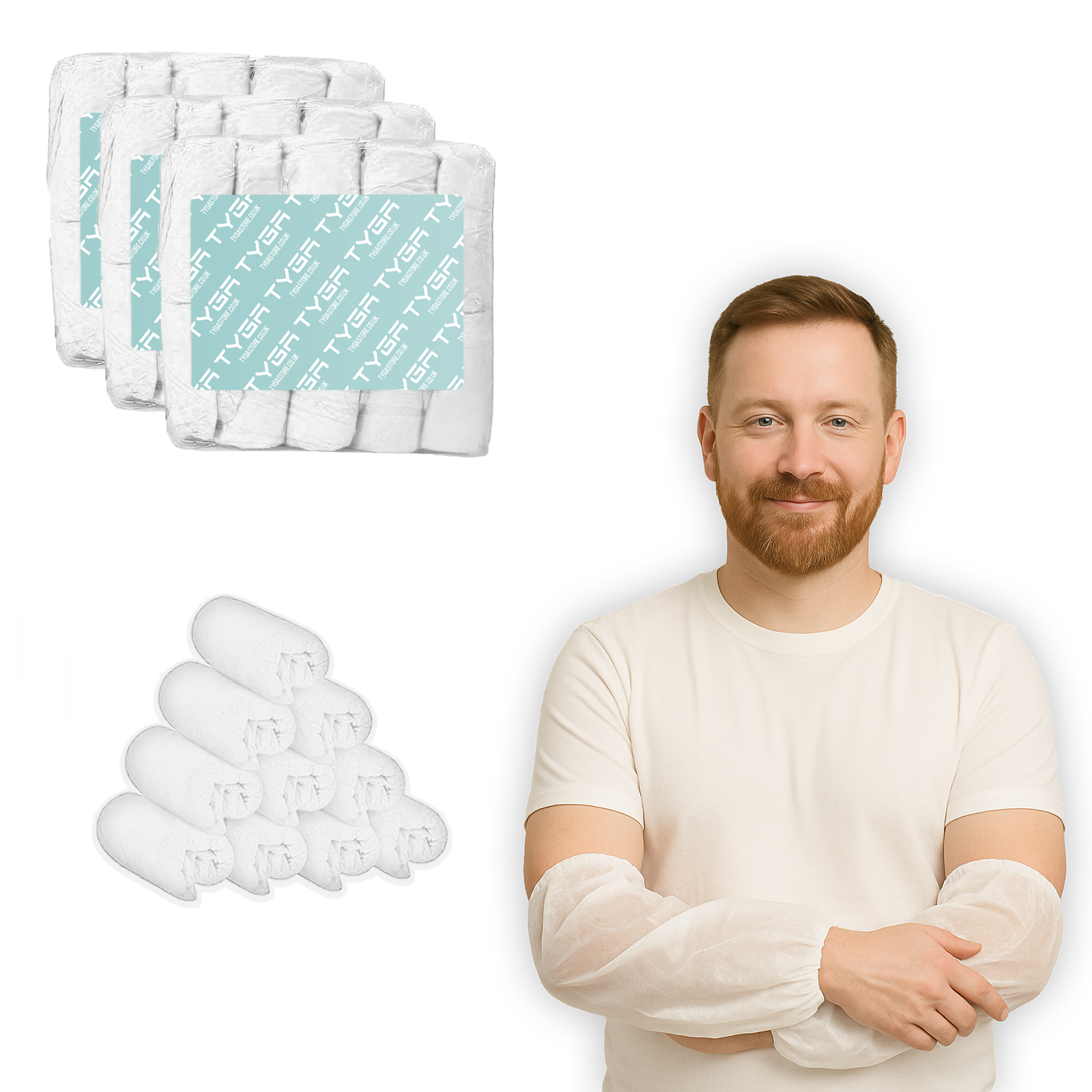Waterproof Arm Covers, Oversleeves with Elastic Ends, White