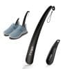 Plastic Shoe Horn Set, Snap Proof Flexible Design, Black (16cm & 43cm)