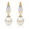 Pearl Statement Drop Earrings, Gold Tone Crystal Hoop Dangle