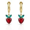 Red Heart Drop Earrings, Gold Tone Crystal Heart & Leaf Detail